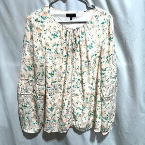 Kaari Blue Keyhole Spring Floral Long Sleeve Blouse XL